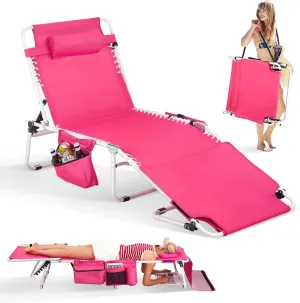 VINGLI Oversized Tanning Chair with Face Hole & Carrying Bag, Beach Lounge Chair Outdoor for Adults, Folding Lounge Chair for Sun Tanning, Laying Out Chairs for Tanning Lounger Outside (Pink)