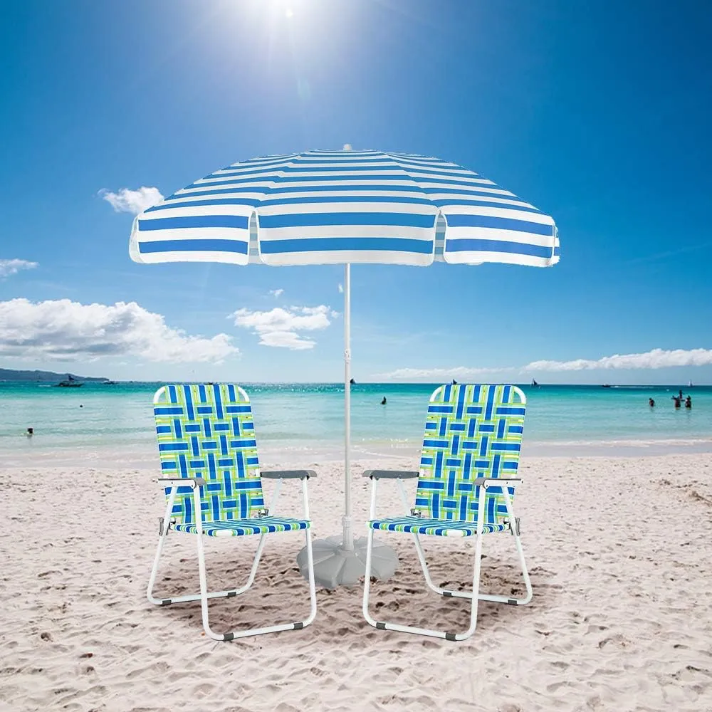 VINGLI Patio Lawn Webbed Folding Chairs Set of 2, Outdoor Beach Portable Lawn Chair Camping Chair Beach Chair for Yard, Garden Dining (Blue, Classic)