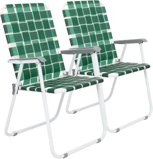 VINGLI Patio Lawn Webbed Folding Chairs Set of 4, Outdoor Beach Chair Portable Dining Chair for Outdoor Yard, Garden (Dark Green, Classic)