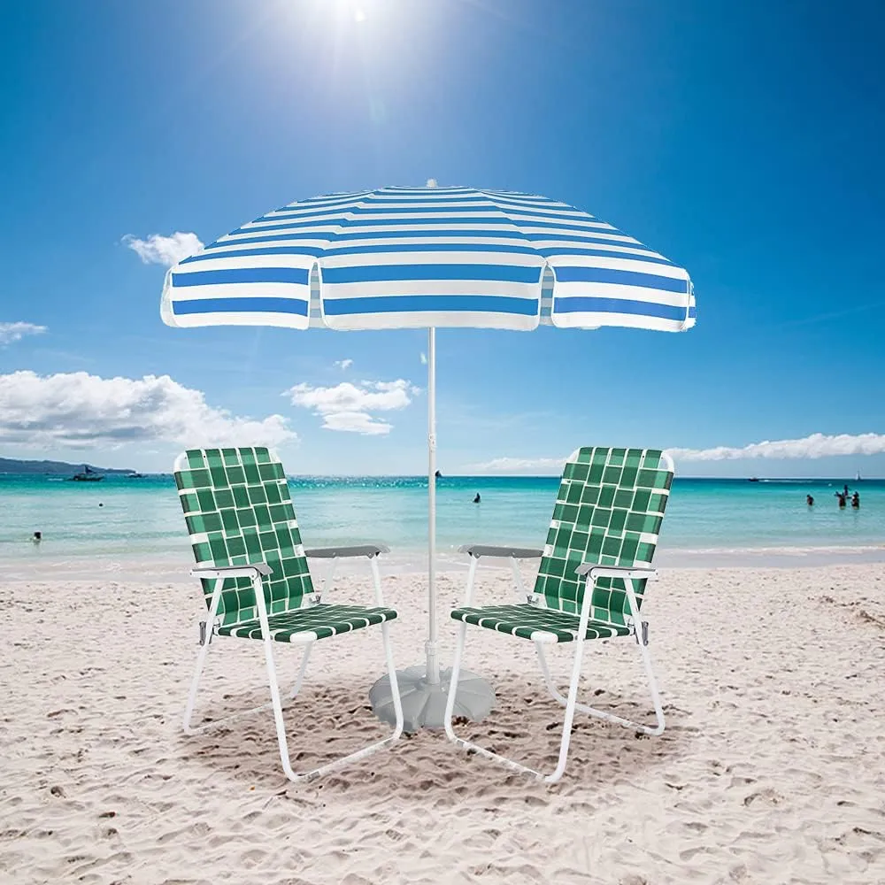 VINGLI Patio Lawn Webbed Folding Chairs Set of 4, Outdoor Beach Chair Portable Dining Chair for Outdoor Yard, Garden (Dark Green, Classic)
