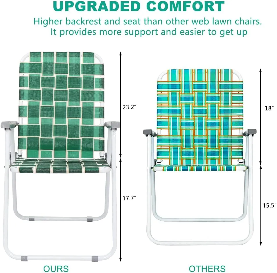 VINGLI Patio Lawn Webbed Folding Chairs Set of 4, Outdoor Beach Chair Portable Dining Chair for Outdoor Yard, Garden (Dark Green, Classic)