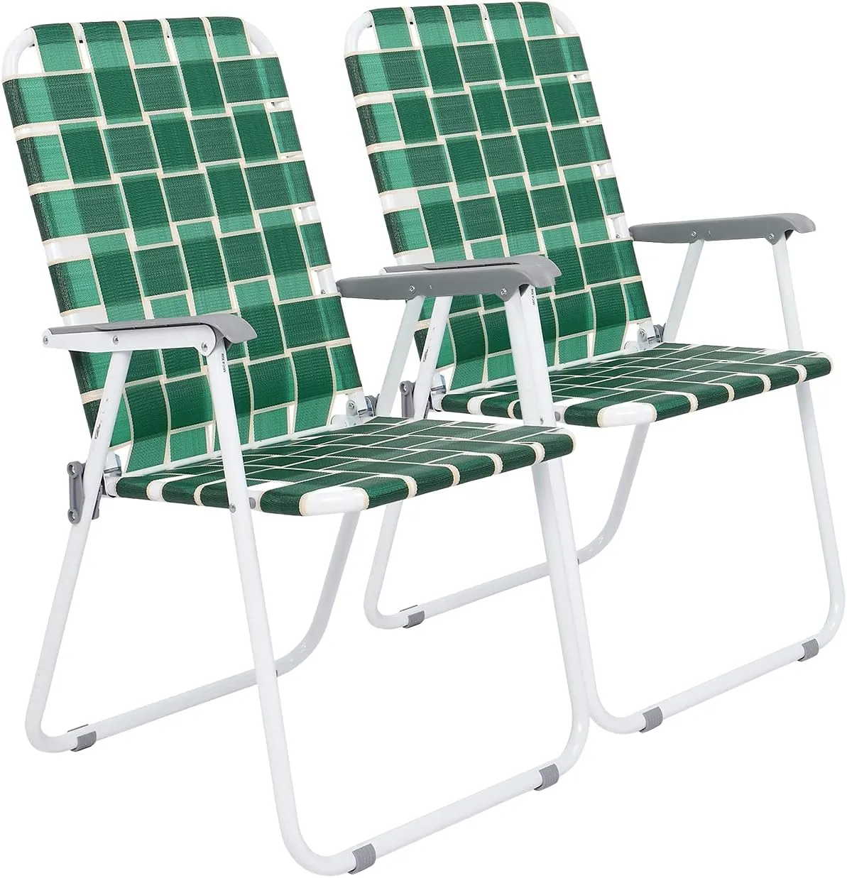 VINGLI Patio Lawn Webbed Folding Chairs Set of 4, Outdoor Beach Chair Portable Dining Chair for Outdoor Yard, Garden (Dark Green, Classic)