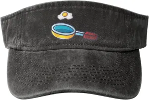 Vintage Frying Pan with Eggs Sun Visor Hats for Women Men Cotton Adjustable Sports Empty Top Golf Cap