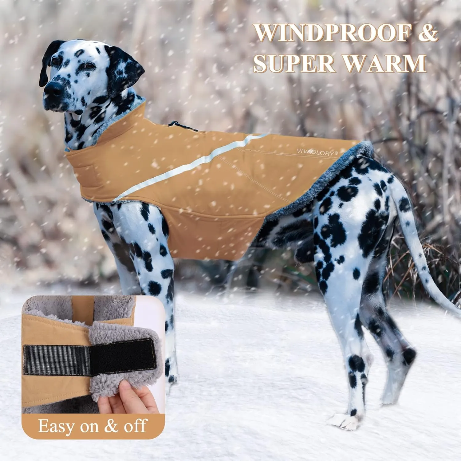 VIVAGLORY Cozy Water-Repellent Windproof Dog Vest - Warm Pet Apparel for Winter, Khaki XS