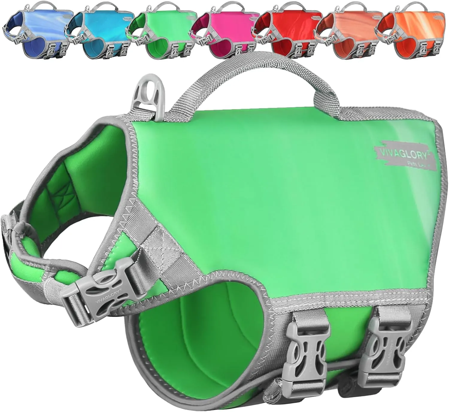 VIVAGLORY Neoprene Dog Life Jacket Dog Swim Vest for Boating Hunting & Swimming, Lightweight with Leash Ring, L, Grape Green