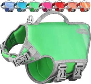 VIVAGLORY Neoprene Dog Life Jacket Dog Swim Vest for Boating Hunting & Swimming, Lightweight with Leash Ring, L, Grape Green