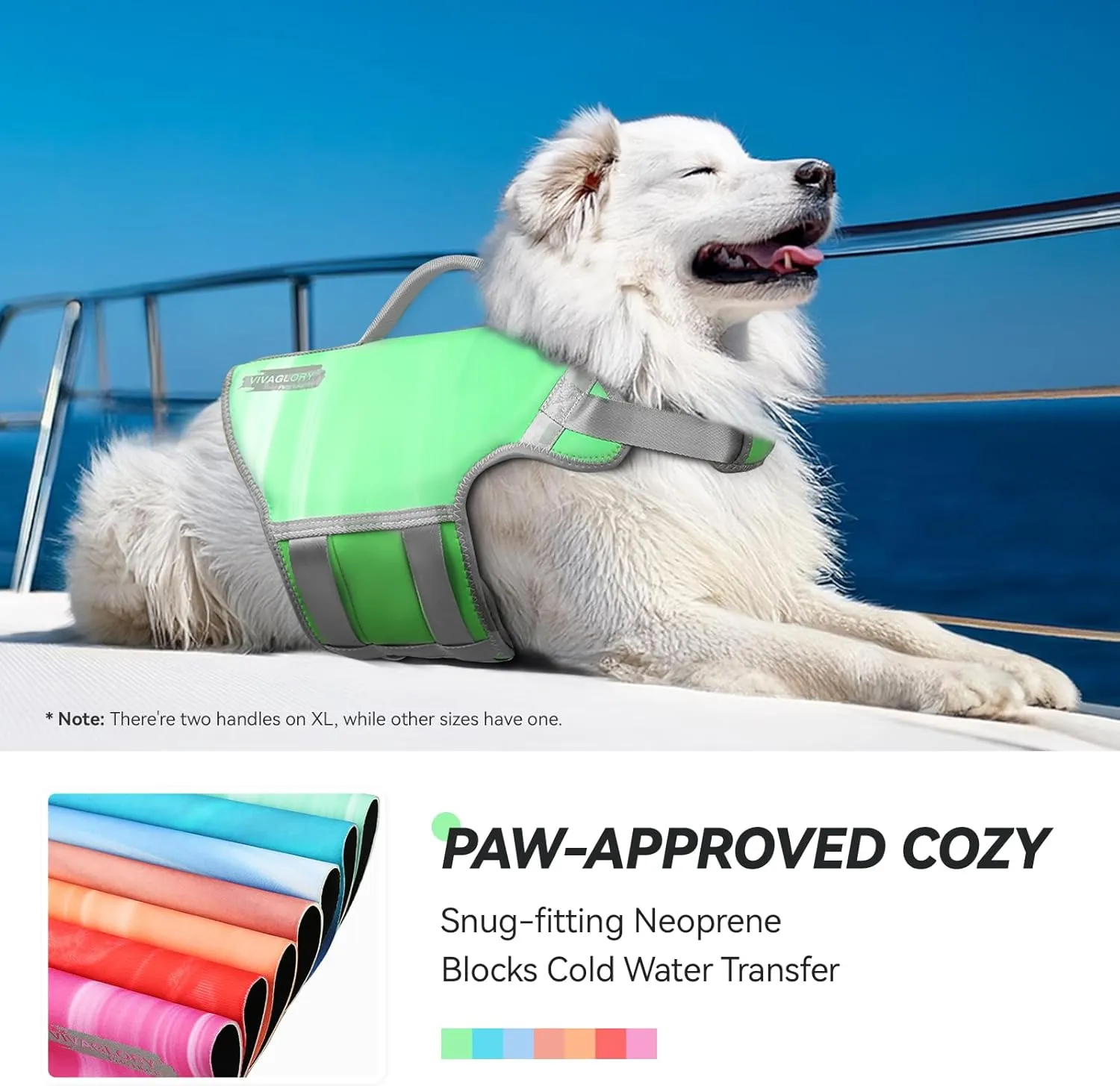 VIVAGLORY Neoprene Dog Life Jacket Dog Swim Vest for Boating Hunting & Swimming, Lightweight with Leash Ring, L, Grape Green