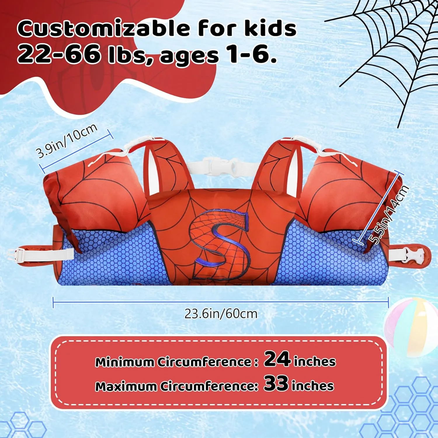 Vvinca Separable Toddler Swim Vest Fit 22-66 Lbs（1-6 Years）|2025 Newest 3 in 1 Pool Float & Arm Bands Boys and Girls, Adjustable Sturdy Safety for Infant 1 2 3 4 5 6 Year