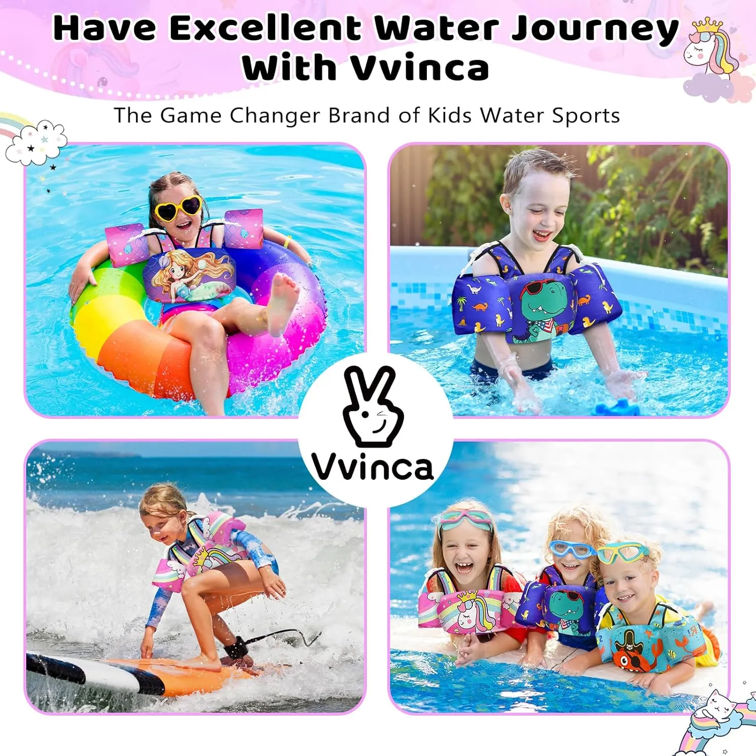 Vvinca Separable Toddler Swim Vest Fit 22-66 Lbs（1-6 Years）|2025 Newest 3 in 1 Pool Float & Arm Bands Boys and Girls, Adjustable Sturdy Safety for Infant 1 2 3 4 5 6 Year