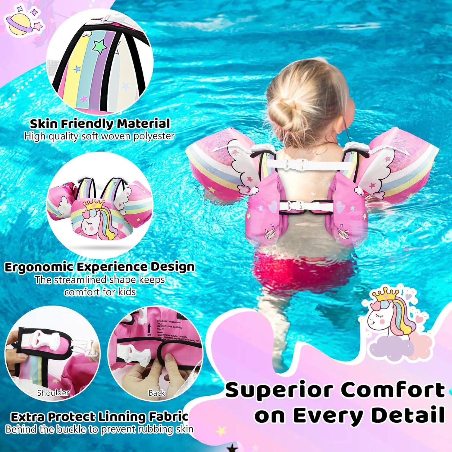 Vvinca Separable Toddler Swim Vest Fit 22-66 Lbs（1-6 Years）|2025 Newest 3 in 1 Pool Float & Arm Bands Boys and Girls, Adjustable Sturdy Safety for Infant 1 2 3 4 5 6 Year