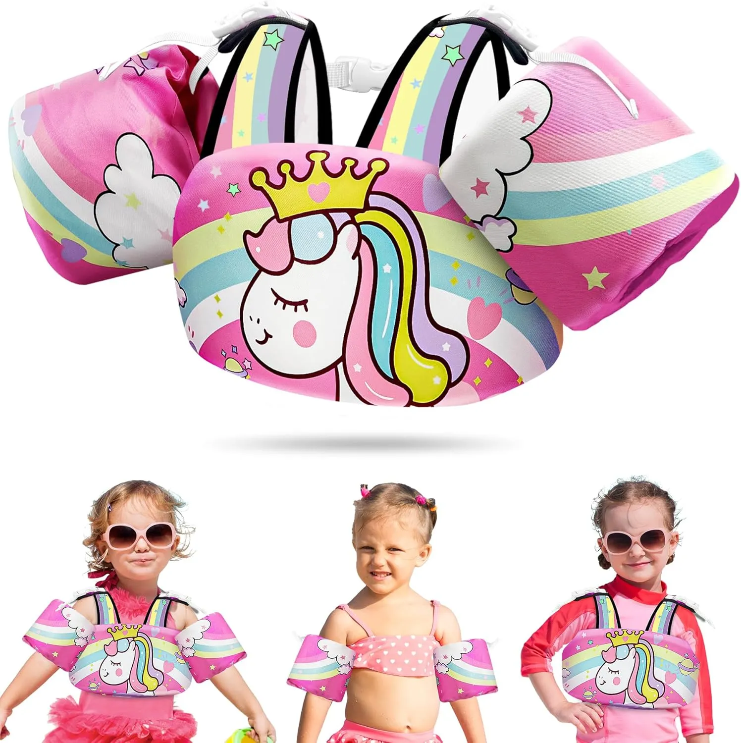 Vvinca Separable Toddler Swim Vest Fit 22-66 Lbs（1-6 Years）|2025 Newest 3 in 1 Pool Float & Arm Bands Boys and Girls, Adjustable Sturdy Safety for Infant 1 2 3 4 5 6 Year
