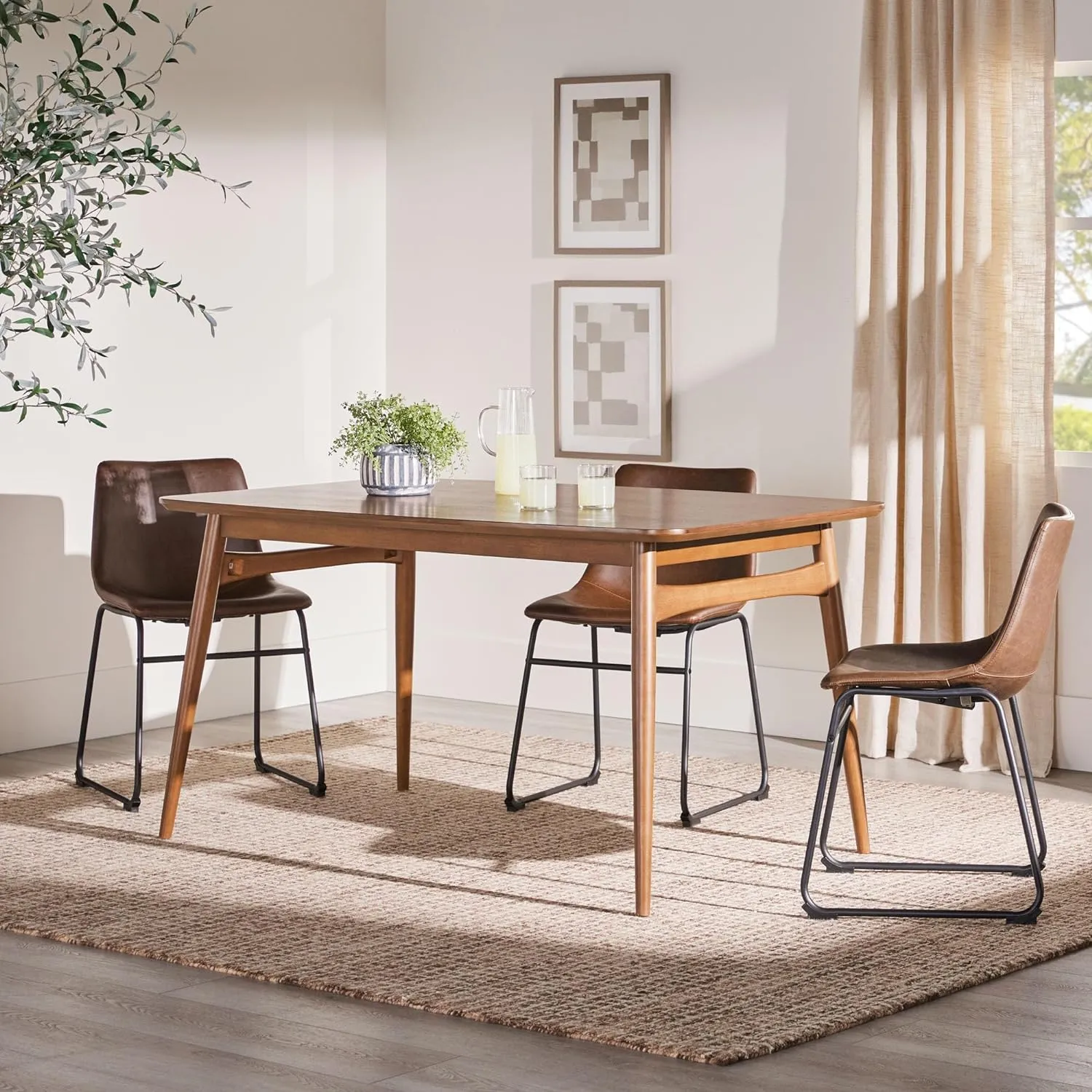 Walker Edison Mid-Century Modern Solid Wood Tapered-Leg Dining Table, 59 Inch, Walnut