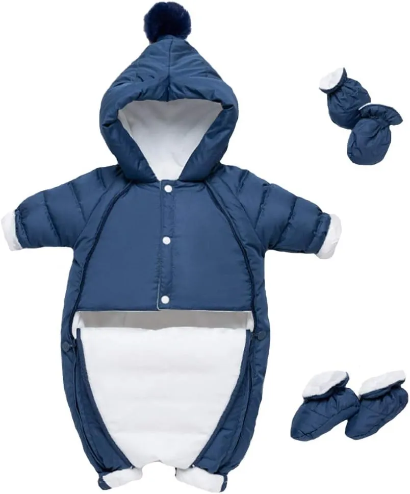 Waterproof Down Filled Baby Snowsuit Fleece Lined Light Weight-with Gloves&Shoes