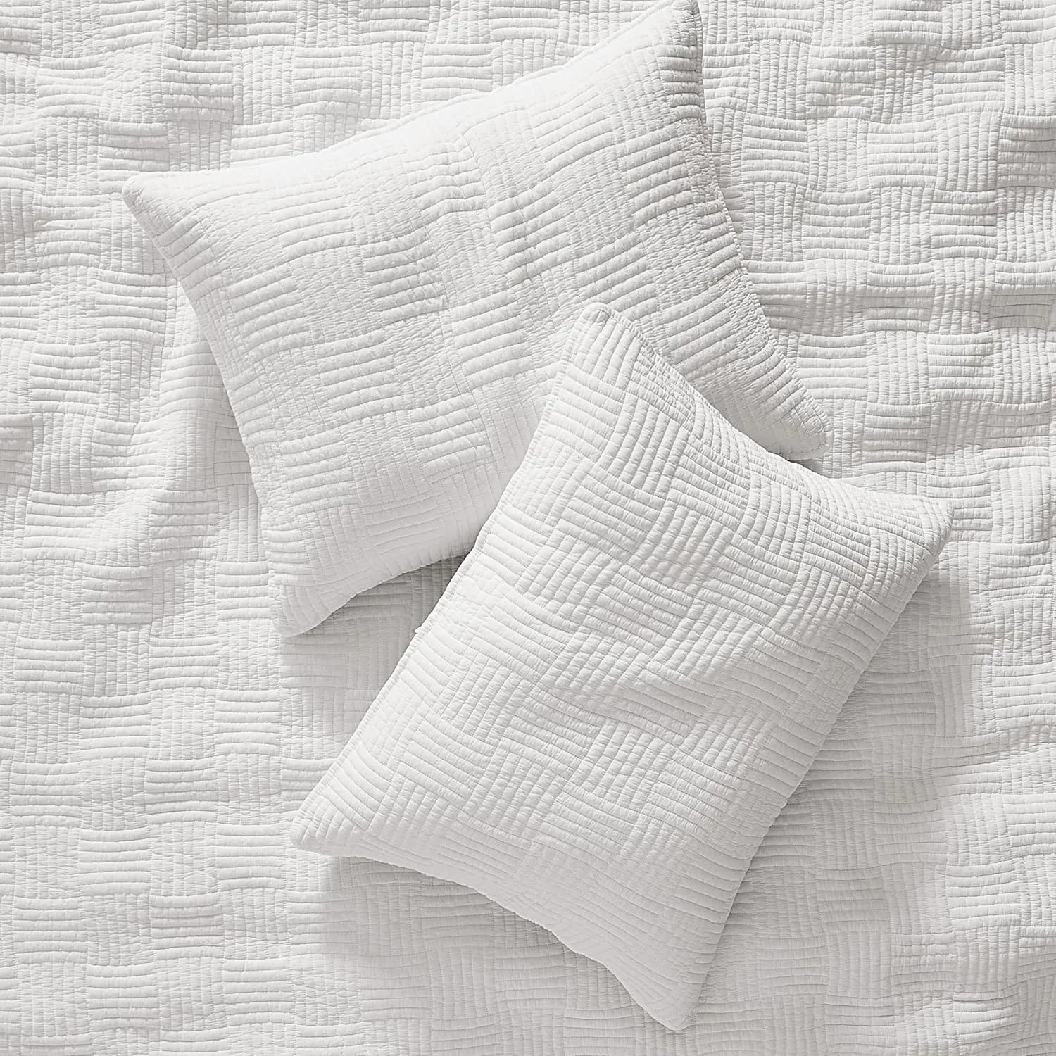 WDCOZY White Twin Size Quilt Set, Muslin Cotton Shell Down-Alt Poly Filling, Shabby Chic Rustic Farmhouse Country Bedspread, Textured Gauze Coverlet, Soft Lightweight Bedding, All Season, 1 Sham