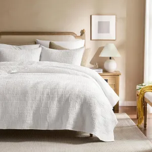 WDCOZY White Twin Size Quilt Set, Muslin Cotton Shell Down-Alt Poly Filling, Shabby Chic Rustic Farmhouse Country Bedspread, Textured Gauze Coverlet, Soft Lightweight Bedding, All Season, 1 Sham