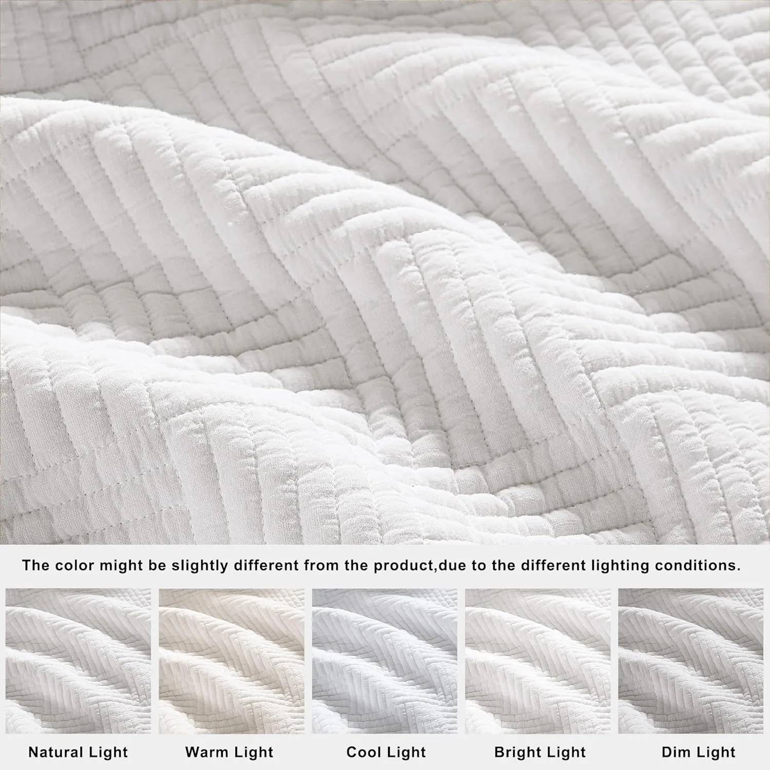 WDCOZY White Twin Size Quilt Set, Muslin Cotton Shell Down-Alt Poly Filling, Shabby Chic Rustic Farmhouse Country Bedspread, Textured Gauze Coverlet, Soft Lightweight Bedding, All Season, 1 Sham