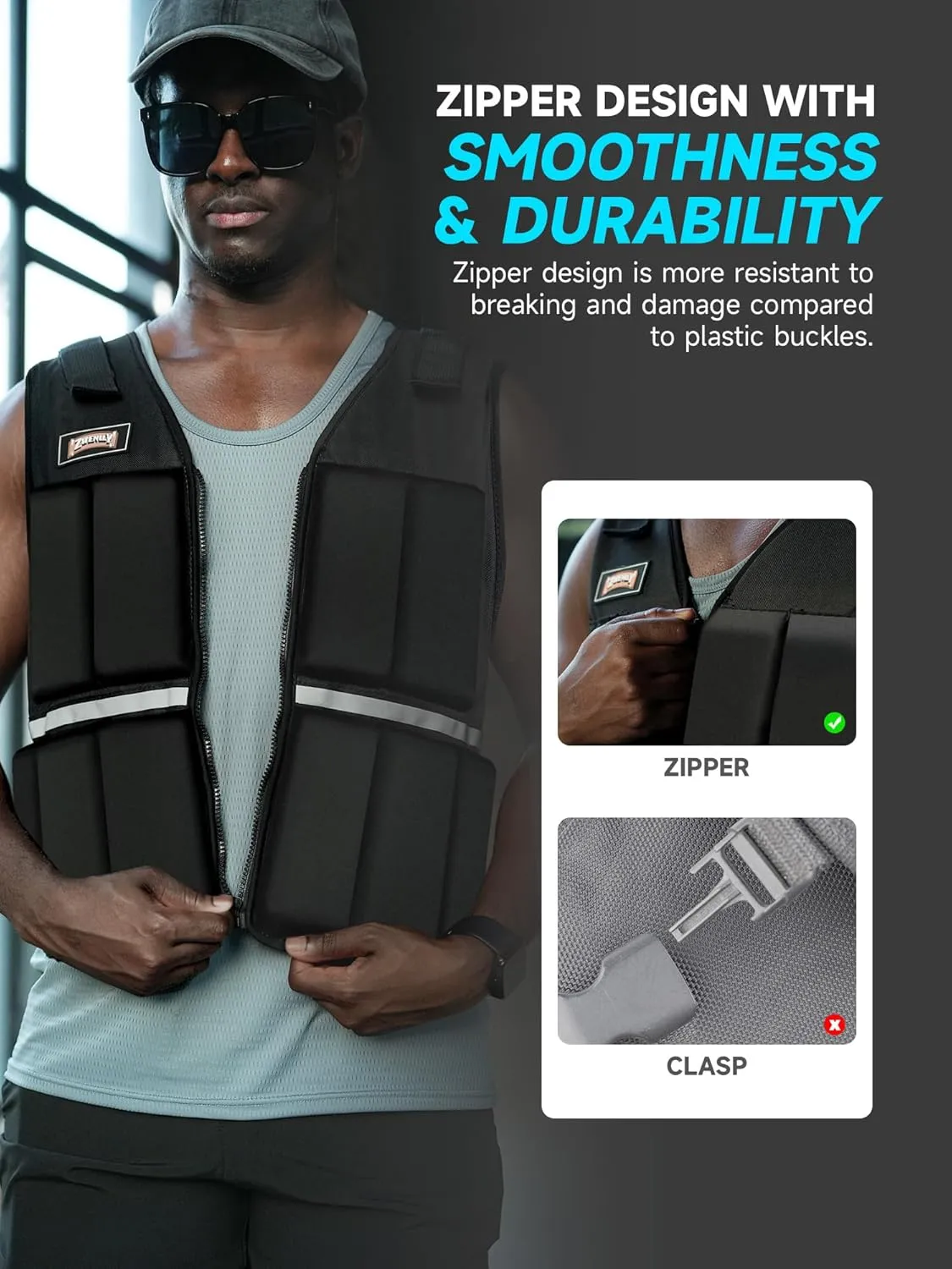 Weighted Vest 5/10/15/20/25/30 lbs - Quick on and off - Running Body Weight Vest with Reflective Stripe for Women Men, Workout Equipment for Fitness, Walking, Strength Training