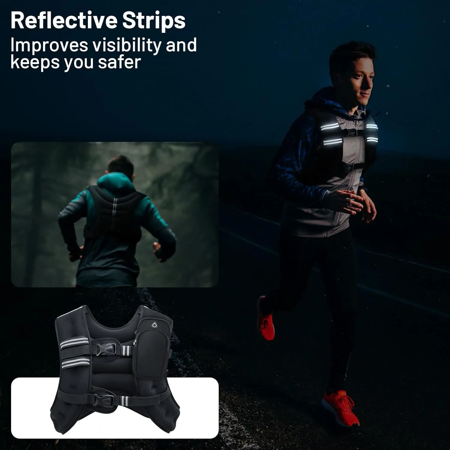 Weighted Vest 6 8 12 16 20lb with Reflective Stripe Adjustable Rucking Vest for Men Women Kid for Walking Running