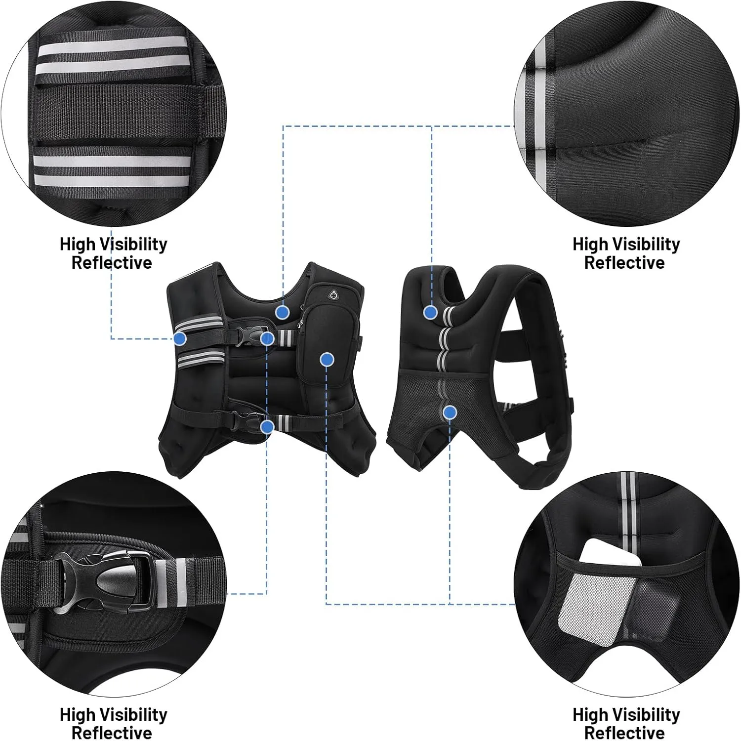Weighted Vest 6 8 12 16 20lb with Reflective Stripe Adjustable Rucking Vest for Men Women Kid for Walking Running
