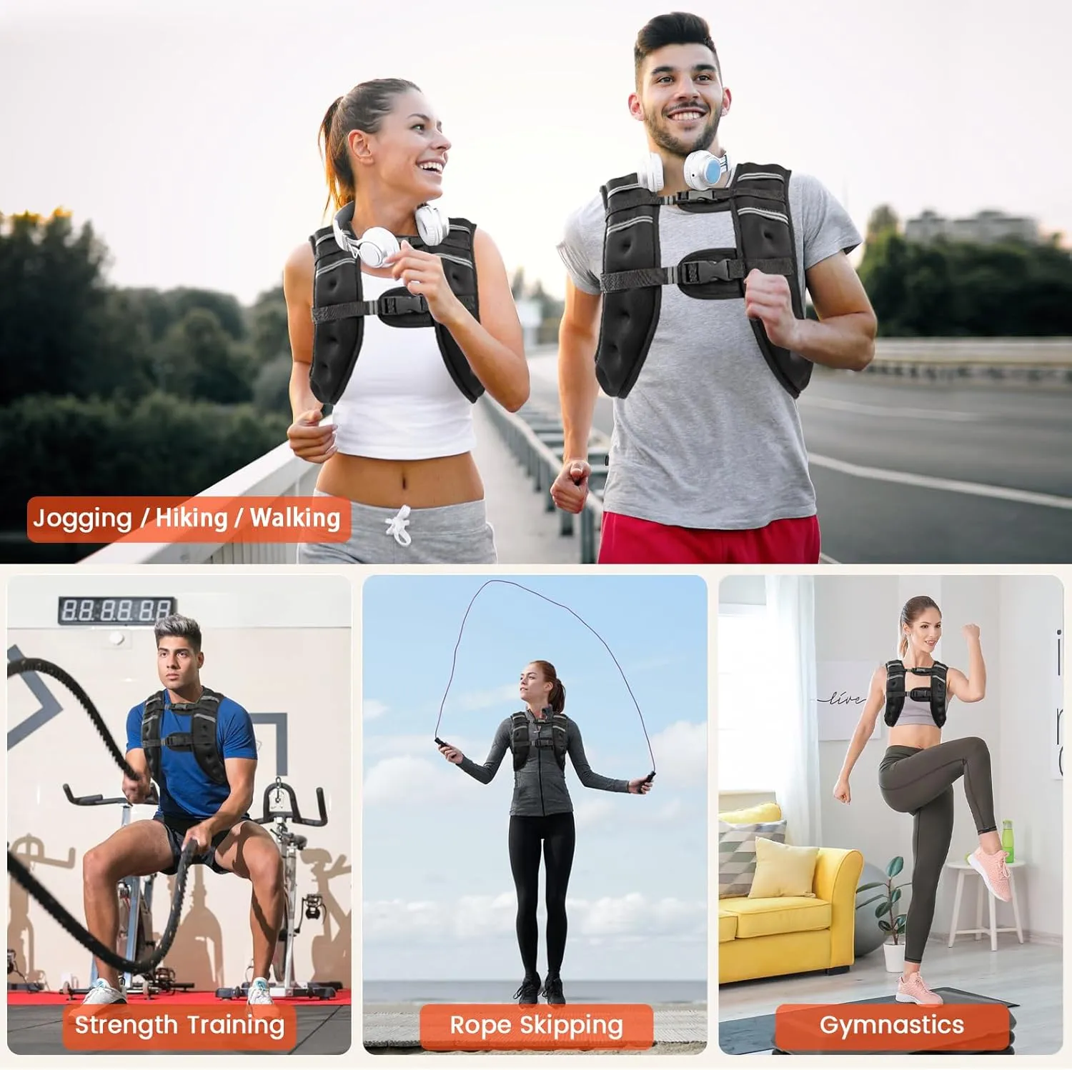 Weighted Vest, 6lb/8lb/12lb/16lb/20lb/25lb/30lb Weight Vest for Men Women, Body Weight Vests Adjustable with Reflective Stripe for Strength Training, Running, Training Workout, Jogging, Walking
