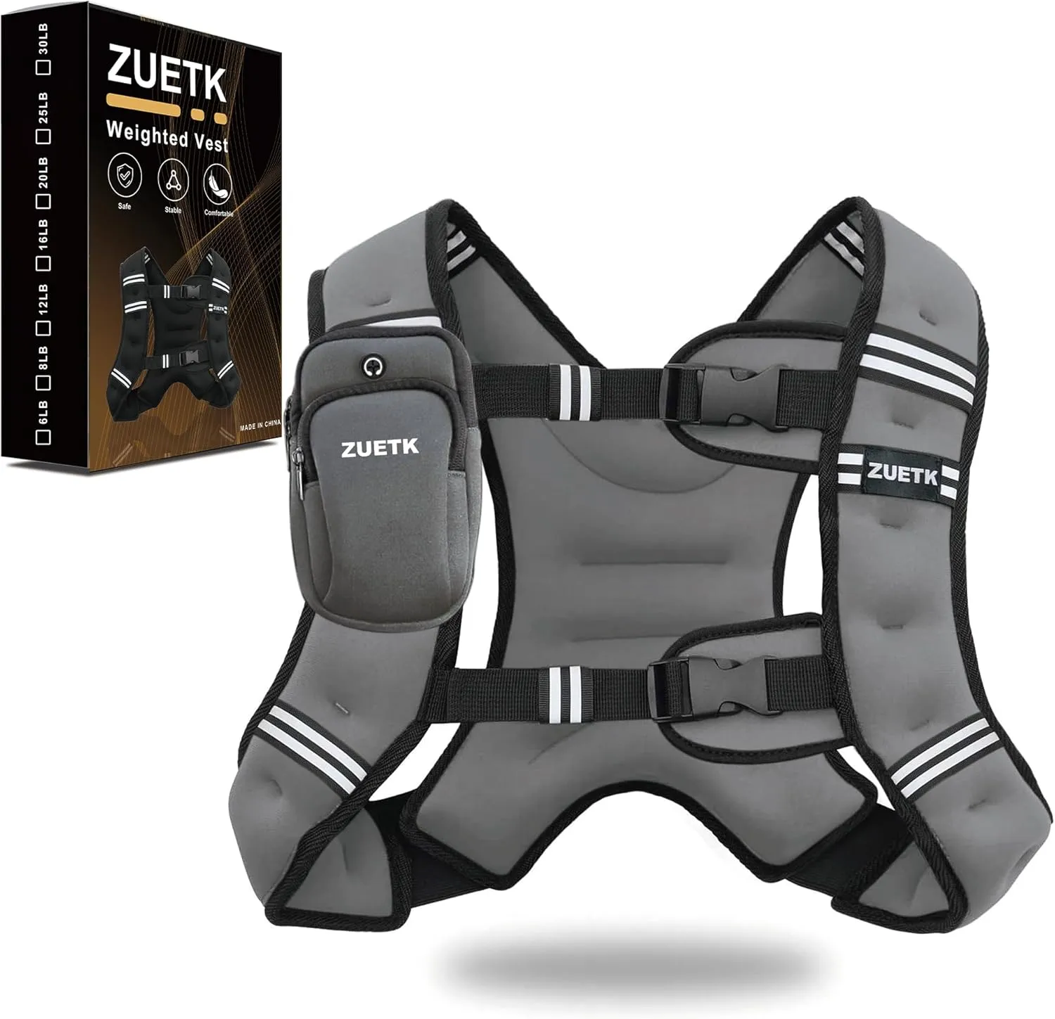 Weighted Vest, 6lb/8lb/12lb/16lb/20lb/25lb/30lb Weight Vest with Reflective Stripe, Weighted Vest for Men Women Workout Equipment for Strength Training, Running, Jogging, Fitness, Weight Loss