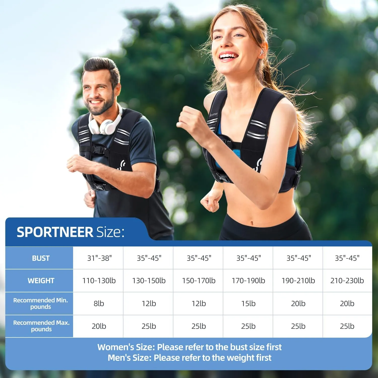 Weighted Vest for Men and Women: Sportneer 8lbs/12lbs/15lbs/20lbs/25lbs Weight Vest with Reflective Stripe Running Vest for Workout Strength Training Fitness Muscle Building Weight Loss Weightlifting
