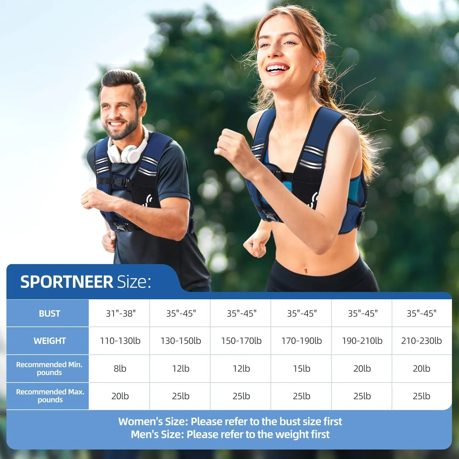 Weighted Vest for Men and Women: Sportneer 8lbs/12lbs/15lbs/20lbs/25lbs Weight Vest with Reflective Stripe Running Vest for Workout Strength Training Fitness Muscle Building Weight Loss Weightlifting