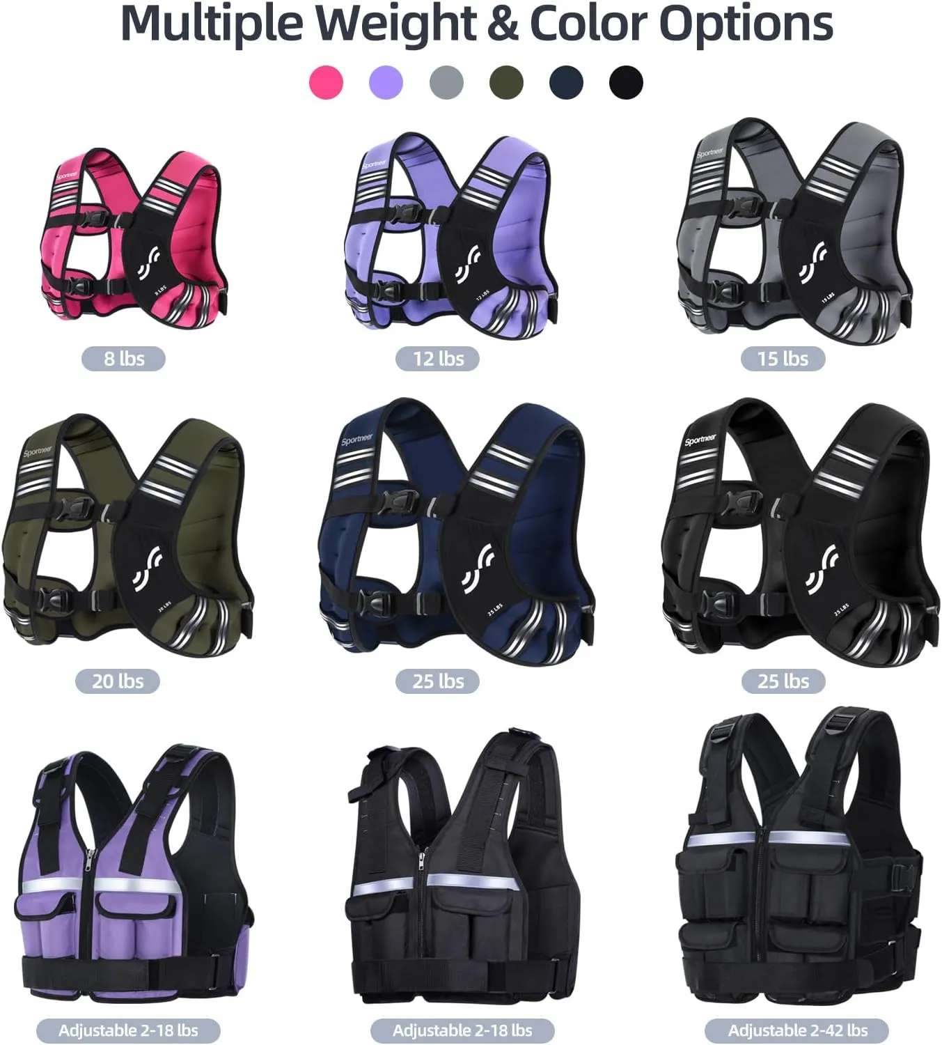 Weighted Vest for Men and Women: Sportneer 8lbs/12lbs/15lbs/20lbs/25lbs Weight Vest with Reflective Stripe Running Vest for Workout Strength Training Fitness Muscle Building Weight Loss Weightlifting