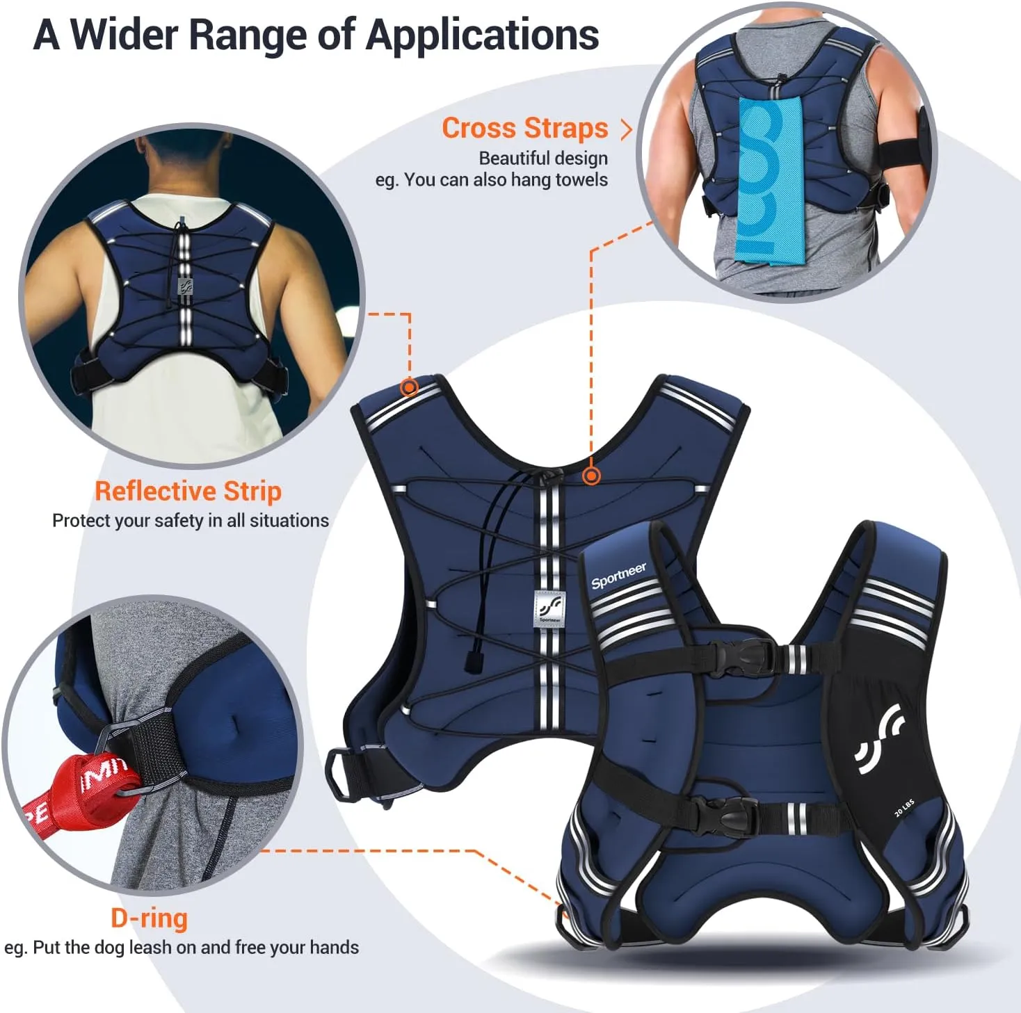Weighted Vest for Men and Women: Sportneer 8lbs/12lbs/15lbs/20lbs/25lbs Weight Vest with Reflective Stripe Running Vest for Workout Strength Training Fitness Muscle Building Weight Loss Weightlifting