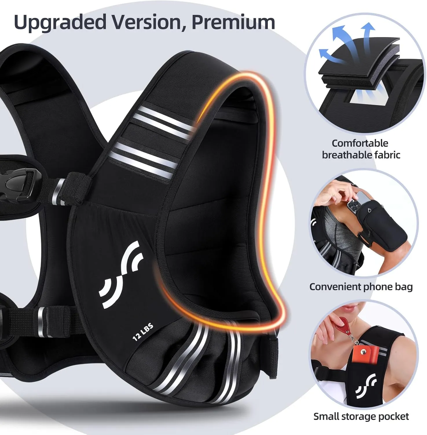 Weighted Vest for Men and Women: Sportneer 8lbs/12lbs/15lbs/20lbs/25lbs Weight Vest with Reflective Stripe Running Vest for Workout Strength Training Fitness Muscle Building Weight Loss Weightlifting