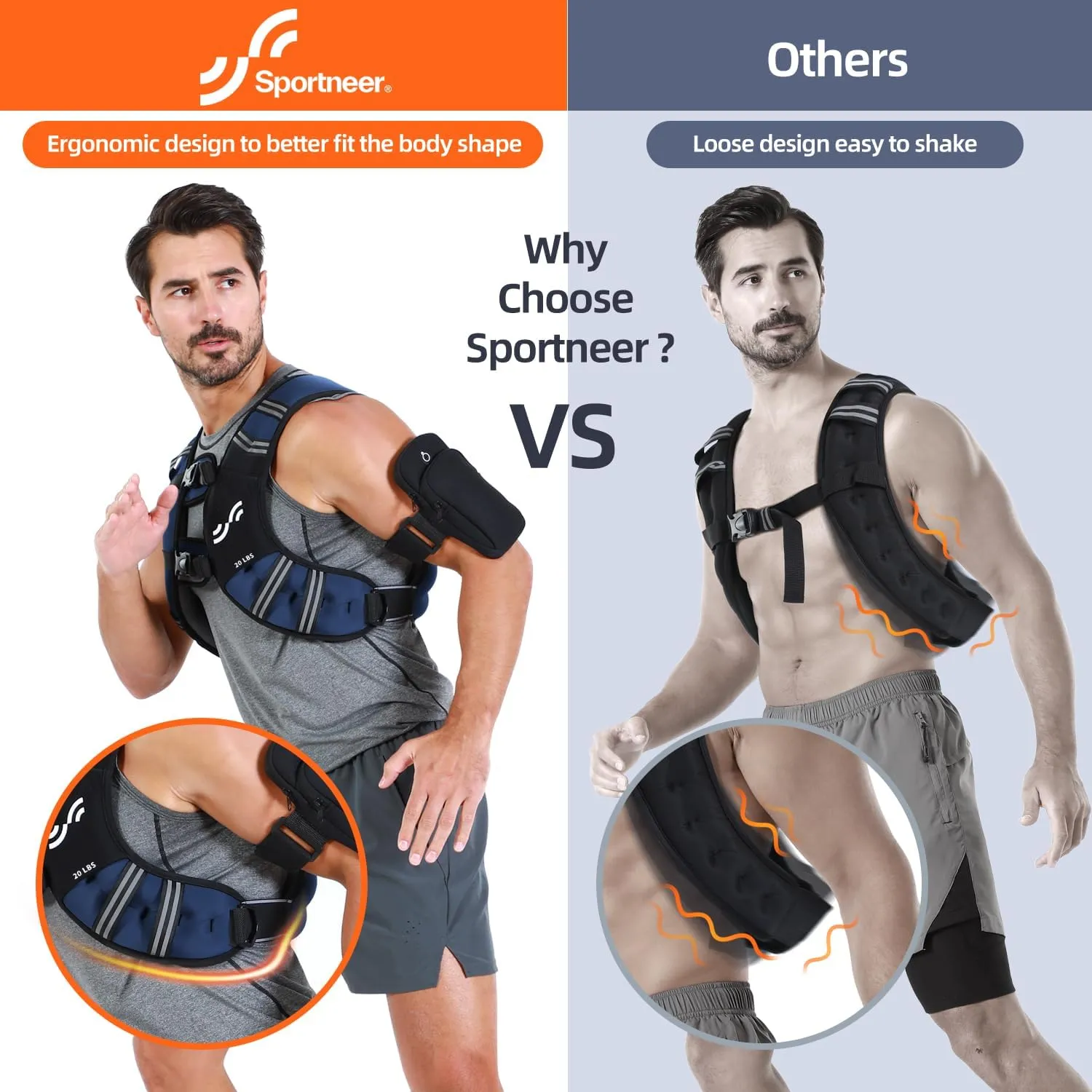 Weighted Vest for Men and Women: Sportneer 8lbs/12lbs/15lbs/20lbs/25lbs Weight Vest with Reflective Stripe Running Vest for Workout Strength Training Fitness Muscle Building Weight Loss Weightlifting