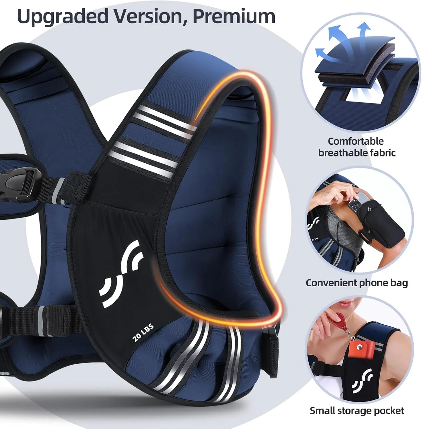Weighted Vest for Men and Women: Sportneer 8lbs/12lbs/15lbs/20lbs/25lbs Weight Vest with Reflective Stripe Running Vest for Workout Strength Training Fitness Muscle Building Weight Loss Weightlifting
