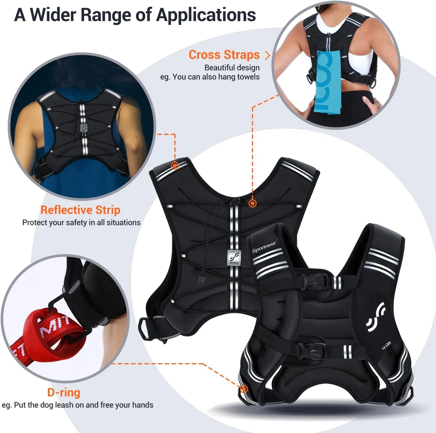 Weighted Vest for Men and Women: Sportneer 8lbs/12lbs/15lbs/20lbs/25lbs Weight Vest with Reflective Stripe Running Vest for Workout Strength Training Fitness Muscle Building Weight Loss Weightlifting