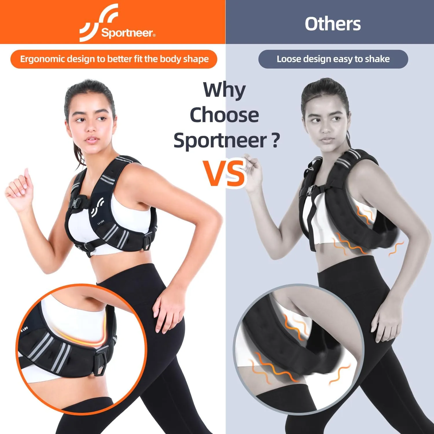Weighted Vest for Men and Women: Sportneer 8lbs/12lbs/15lbs/20lbs/25lbs Weight Vest with Reflective Stripe Running Vest for Workout Strength Training Fitness Muscle Building Weight Loss Weightlifting