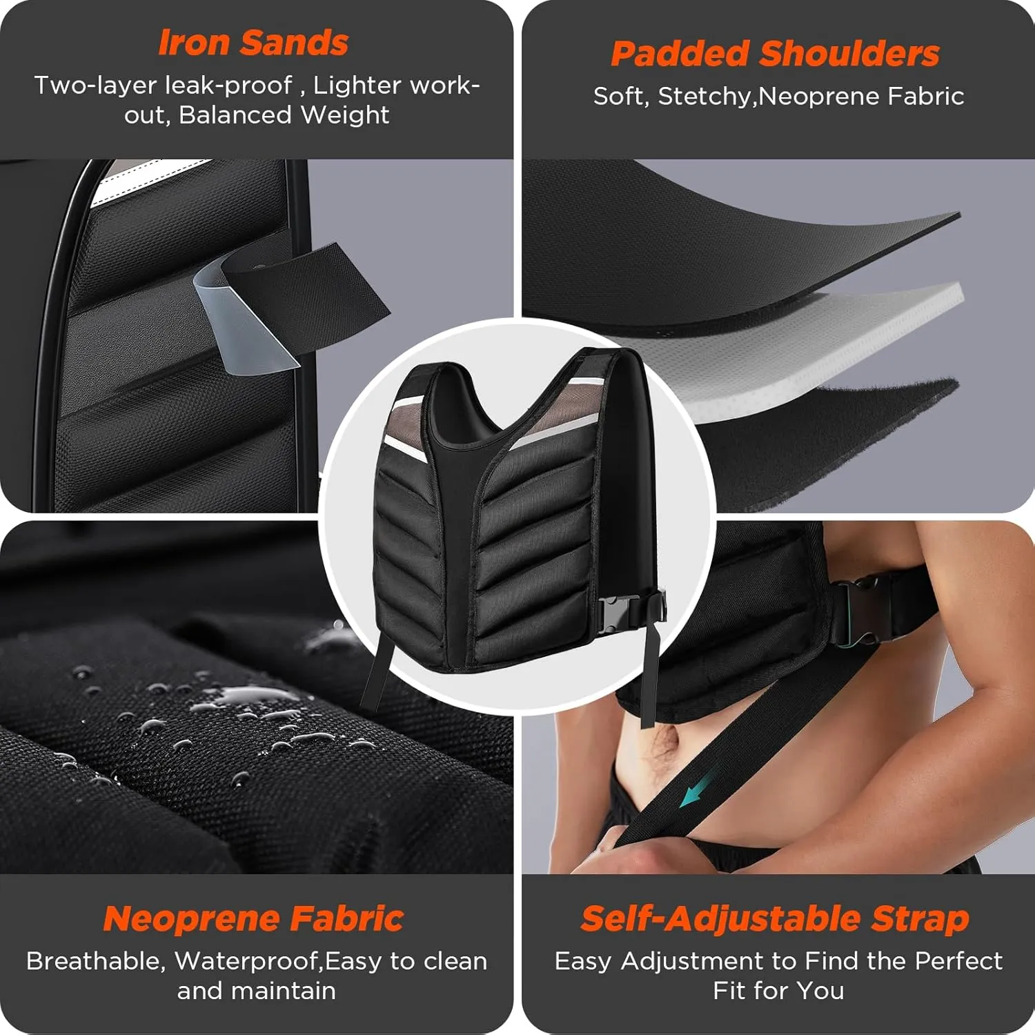 Weighted Vest for Men and Women with Reflective Stripes 10LB/15LB/20LB/13LB-22LB Adjustable Buckle Straps Weight Vests for Strength Training, Running, Fitness, Cardio, Weight Loss