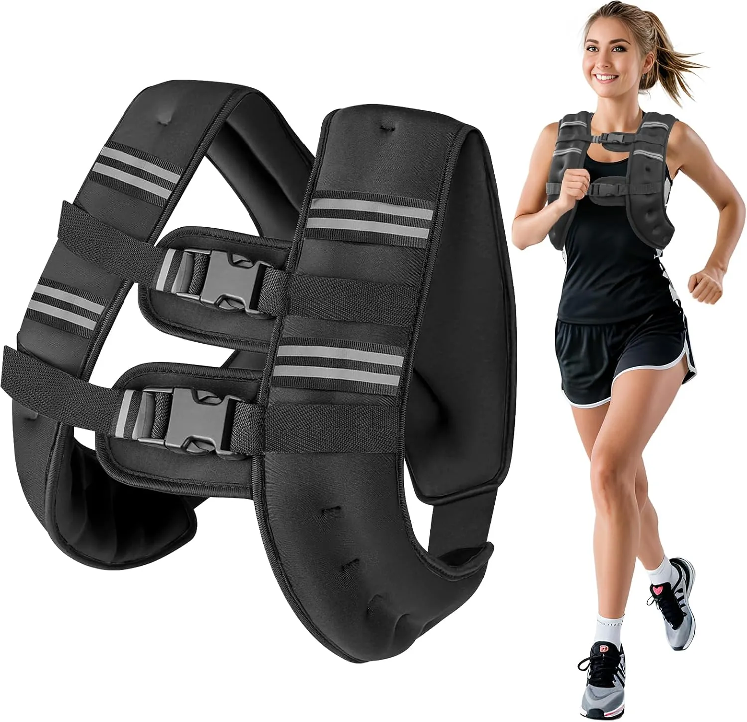 Weighted Vest for Woman Men, 8 12 16 20 Lbs Weight Vest with Reflective Stripe Double Adjustable Buckle Straps Back Mesh Pocket for Workout Strength Training Walking Jogging Running