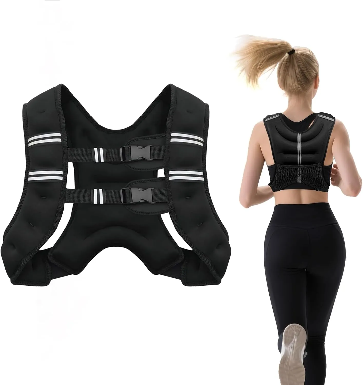 Weighted Vest for Woman Men, 8 12 16 20 Lbs Weight Vest with Reflective Stripe Double Adjustable Buckle Straps Back Mesh Pocket for Workout Strength Training Walking Jogging Running