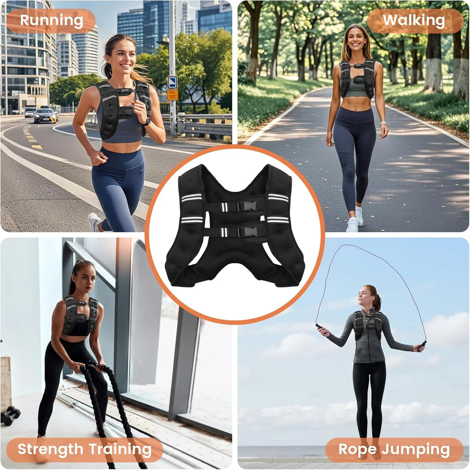 Weighted Vest for Woman Men,8/12/16/20lb Body Weight Vest Reflective Stripe Double Adjustable Buckle Straps Back Pocket for Workout,Strength Training,Jogging,Running,Fitness,Muscle Building