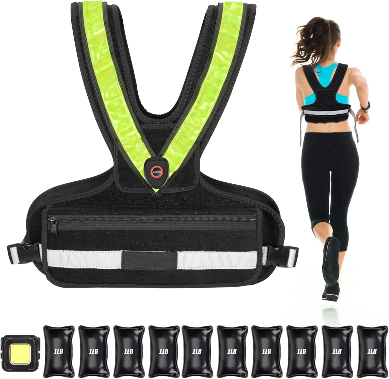 Weighted Vest for Women, Sport Running Weighted Vest with LED Reflective Belt and Outdoor Headlight, 2-10 lbs Weight Vest for Strength Training and Workout
