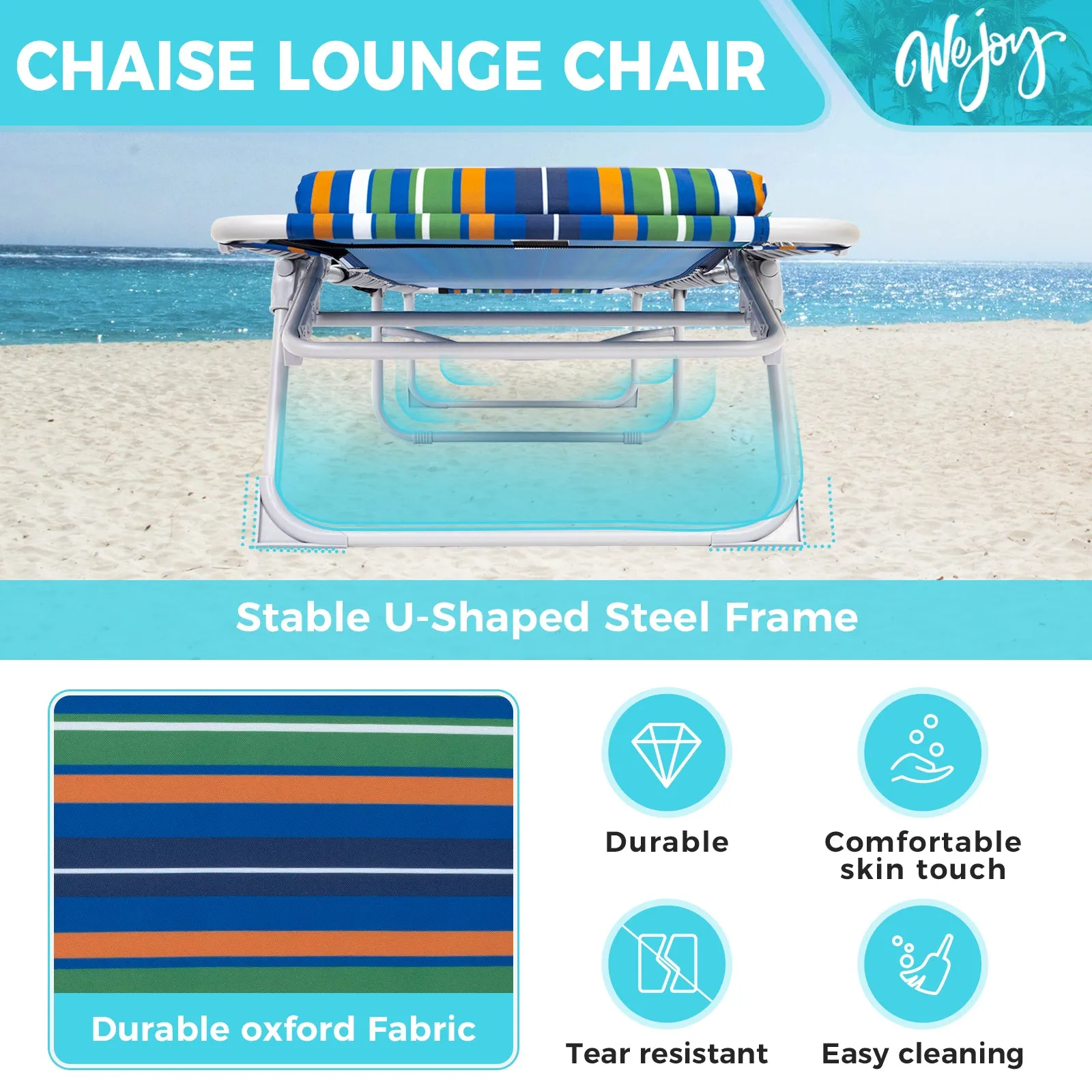 WEJOY Folding Adjustable Back Fabric Beach Lounger