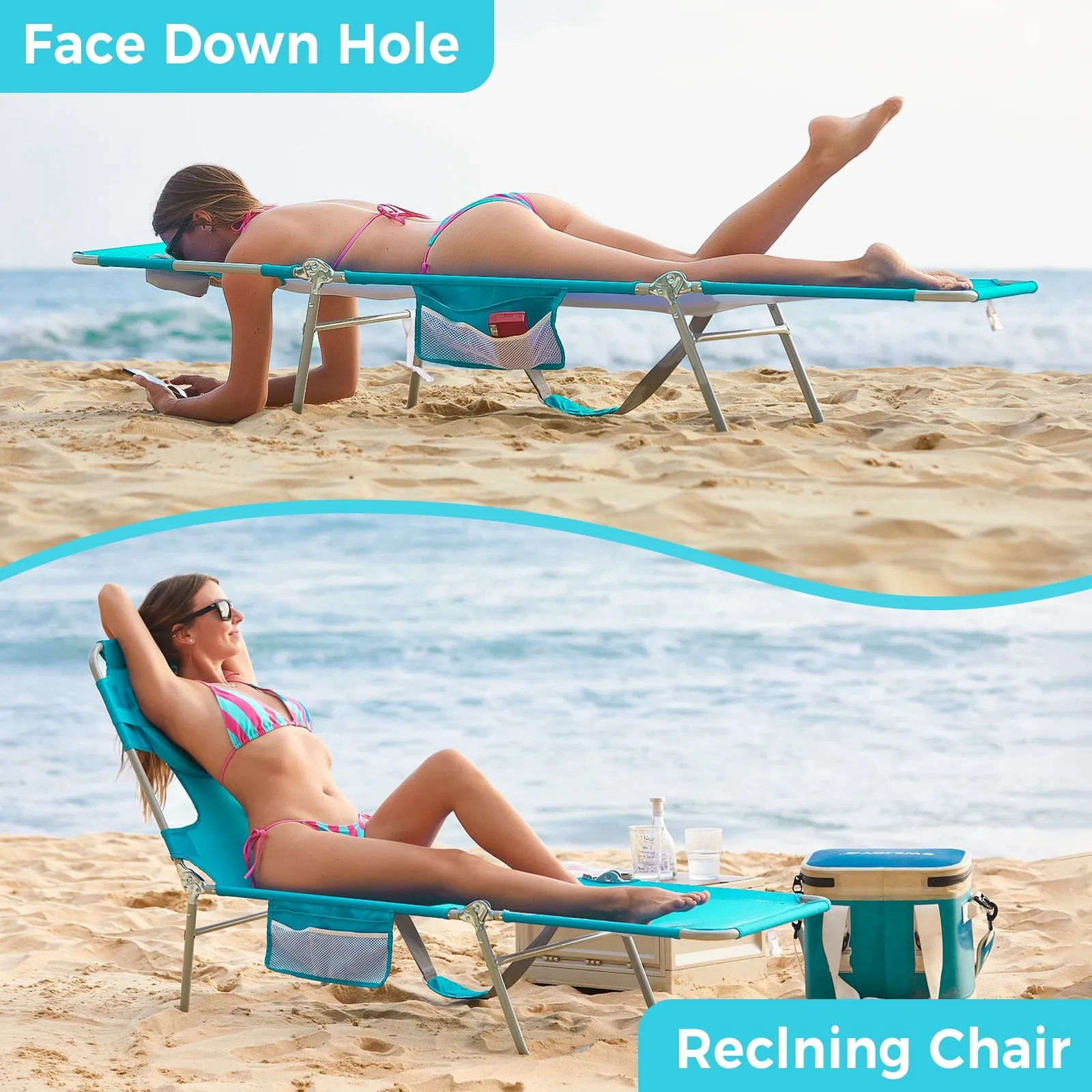WEJOY Folding Adjustable Back Fabric Beach Lounger