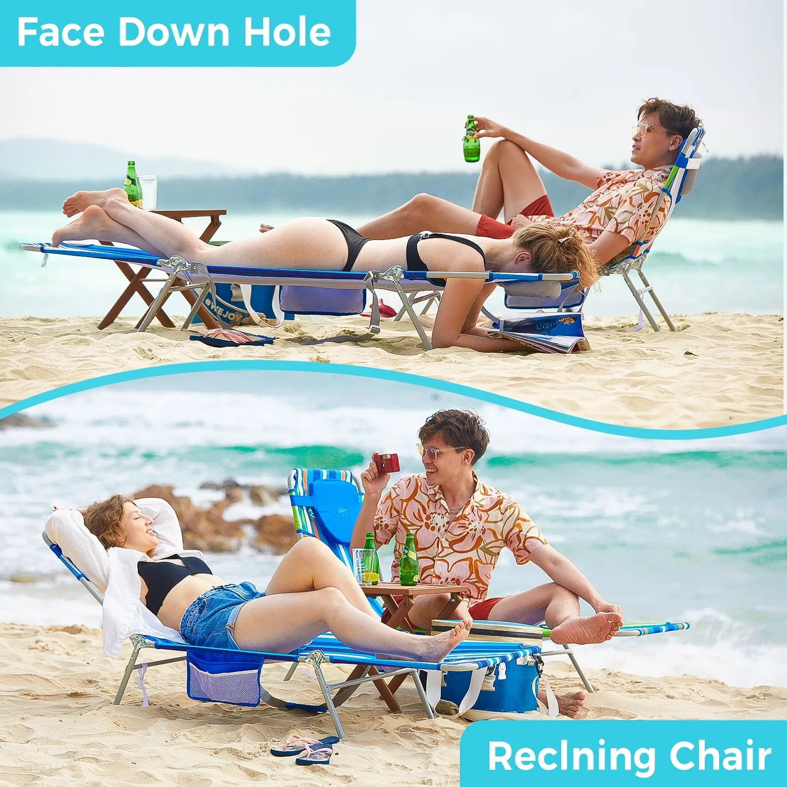 WEJOY Folding Adjustable Back Fabric Beach Lounger