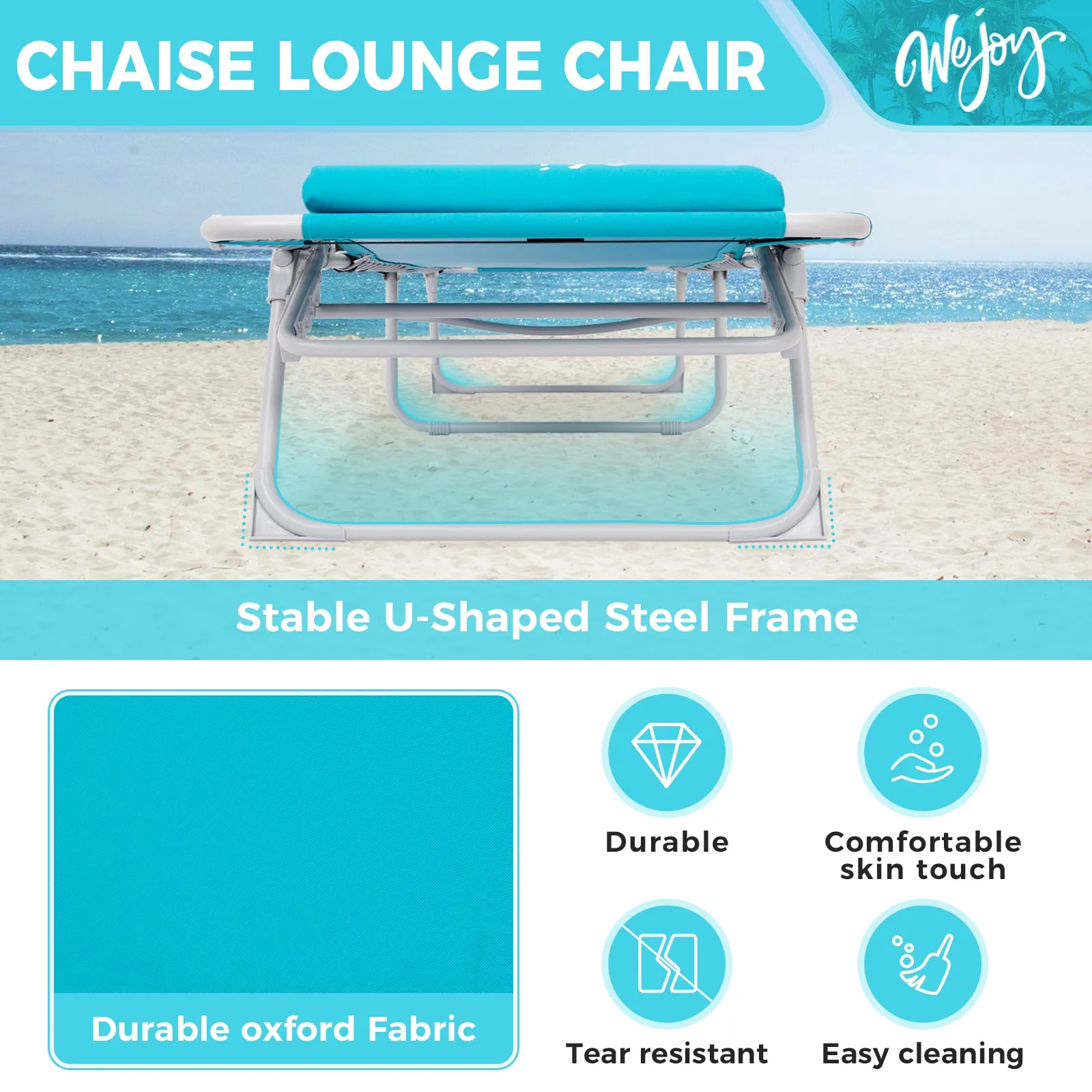 WEJOY Folding Adjustable Back Fabric Beach Lounger