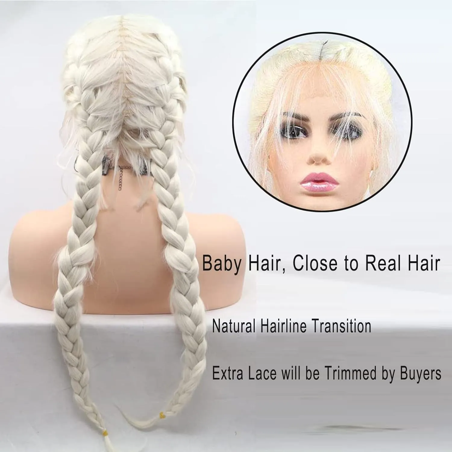 White Blonde Braided Wigs for Black Women Long Platinum Blonde Ombre Black Lightweight Synthetic Twisted Braids Wig with Baby Hair Soft Double Dutch Braided Wigs Glueless Hair Wigs Gift 22 Inch