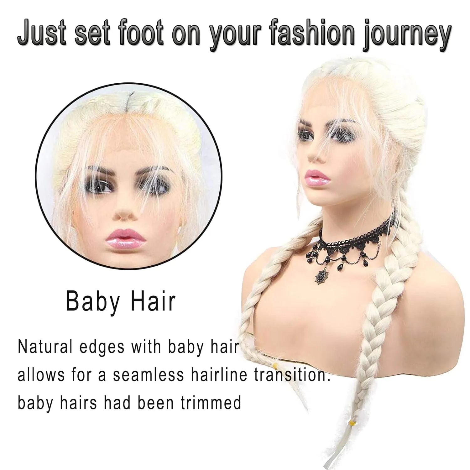 White Blonde Braided Wigs for Black Women Long Platinum Blonde Ombre Black Lightweight Synthetic Twisted Braids Wig with Baby Hair Soft Double Dutch Braided Wigs Glueless Hair Wigs Gift 22 Inch