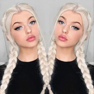 White Blonde Braided Wigs for Black Women Long Platinum Blonde Ombre Black Lightweight Synthetic Twisted Braids Wig with Baby Hair Soft Double Dutch Braided Wigs Glueless Hair Wigs Gift 22 Inch