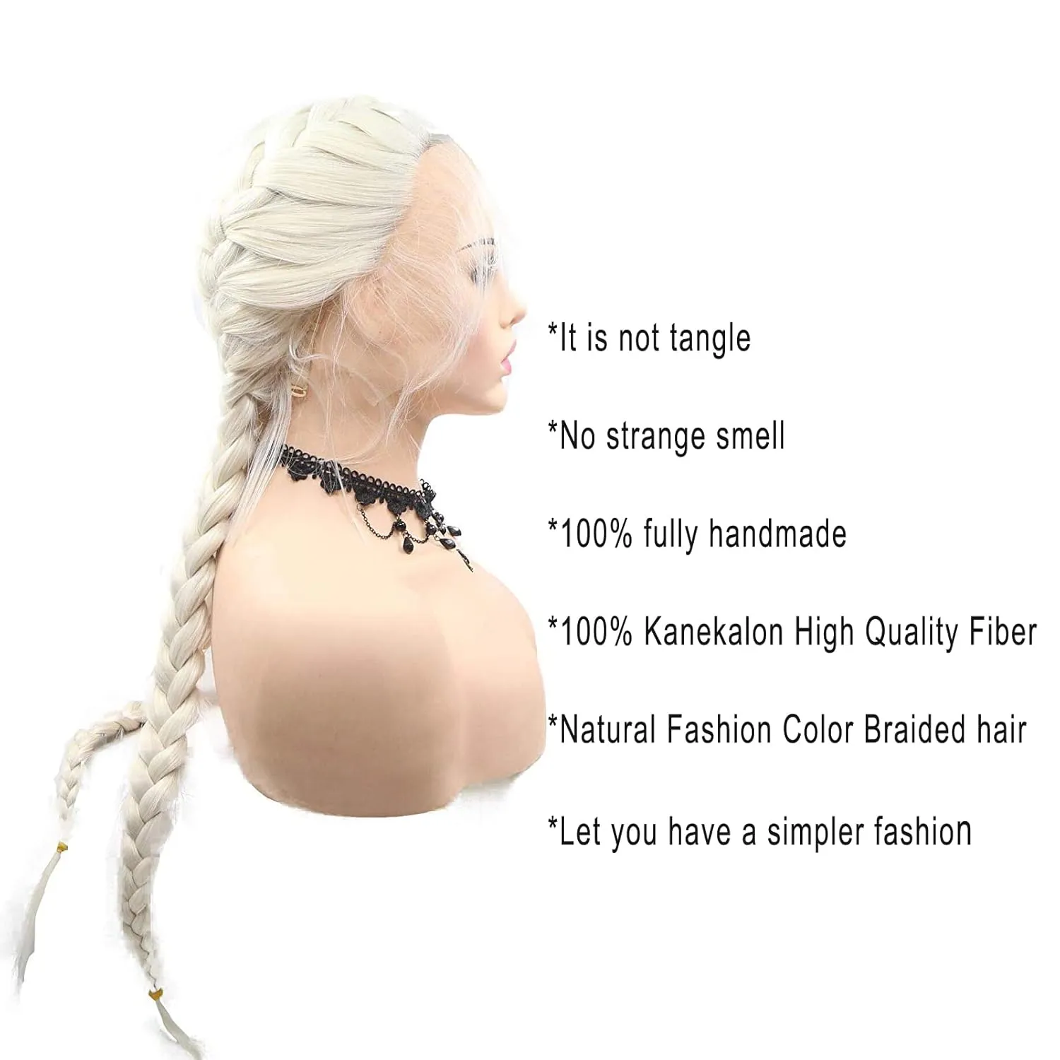White Blonde Braided Wigs for Black Women Long Platinum Blonde Ombre Black Lightweight Synthetic Twisted Braids Wig with Baby Hair Soft Double Dutch Braided Wigs Glueless Hair Wigs Gift 22 Inch