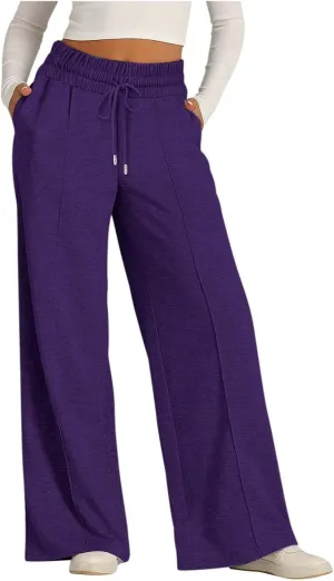 Wide Leg Sweatpants Women High Waisted Baggy Sweat Pants Elastic Drawstring Loose Running Lounge Pants with Pockets