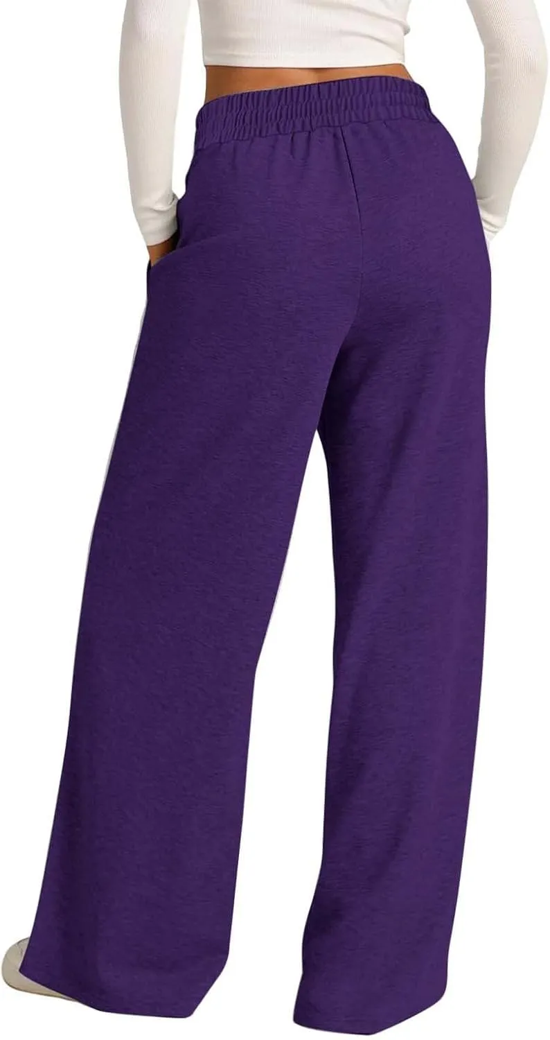 Wide Leg Sweatpants Women High Waisted Baggy Sweat Pants Elastic Drawstring Loose Running Lounge Pants with Pockets
