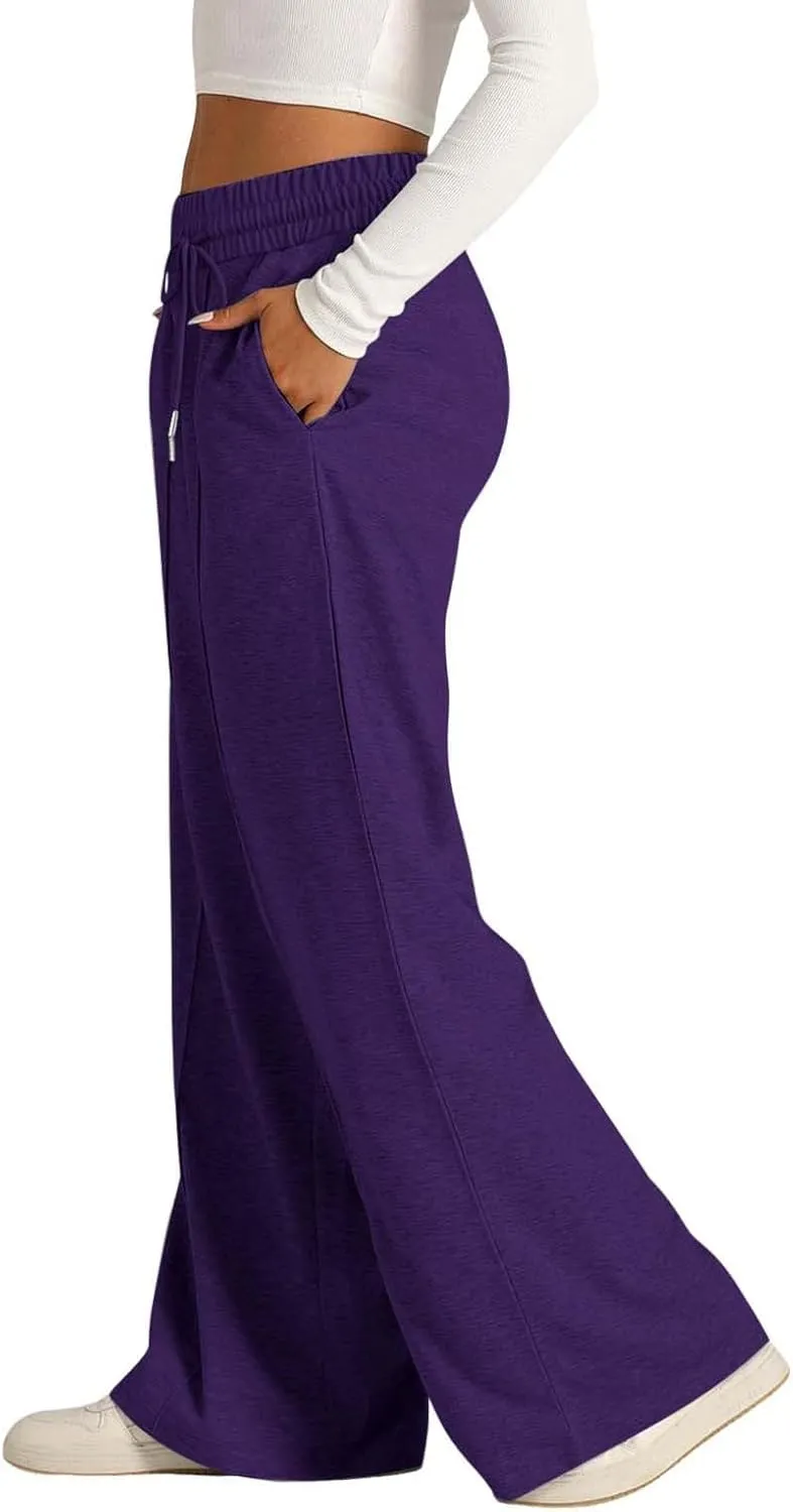 Wide Leg Sweatpants Women High Waisted Baggy Sweat Pants Elastic Drawstring Loose Running Lounge Pants with Pockets